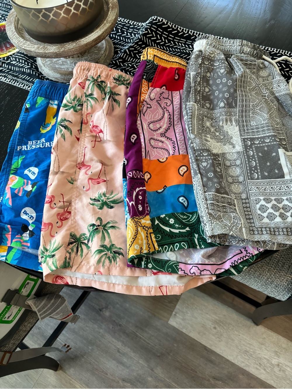 Kids Multi-Pattern Swim/Board Shorts - Pink Flamingo & Multicolor